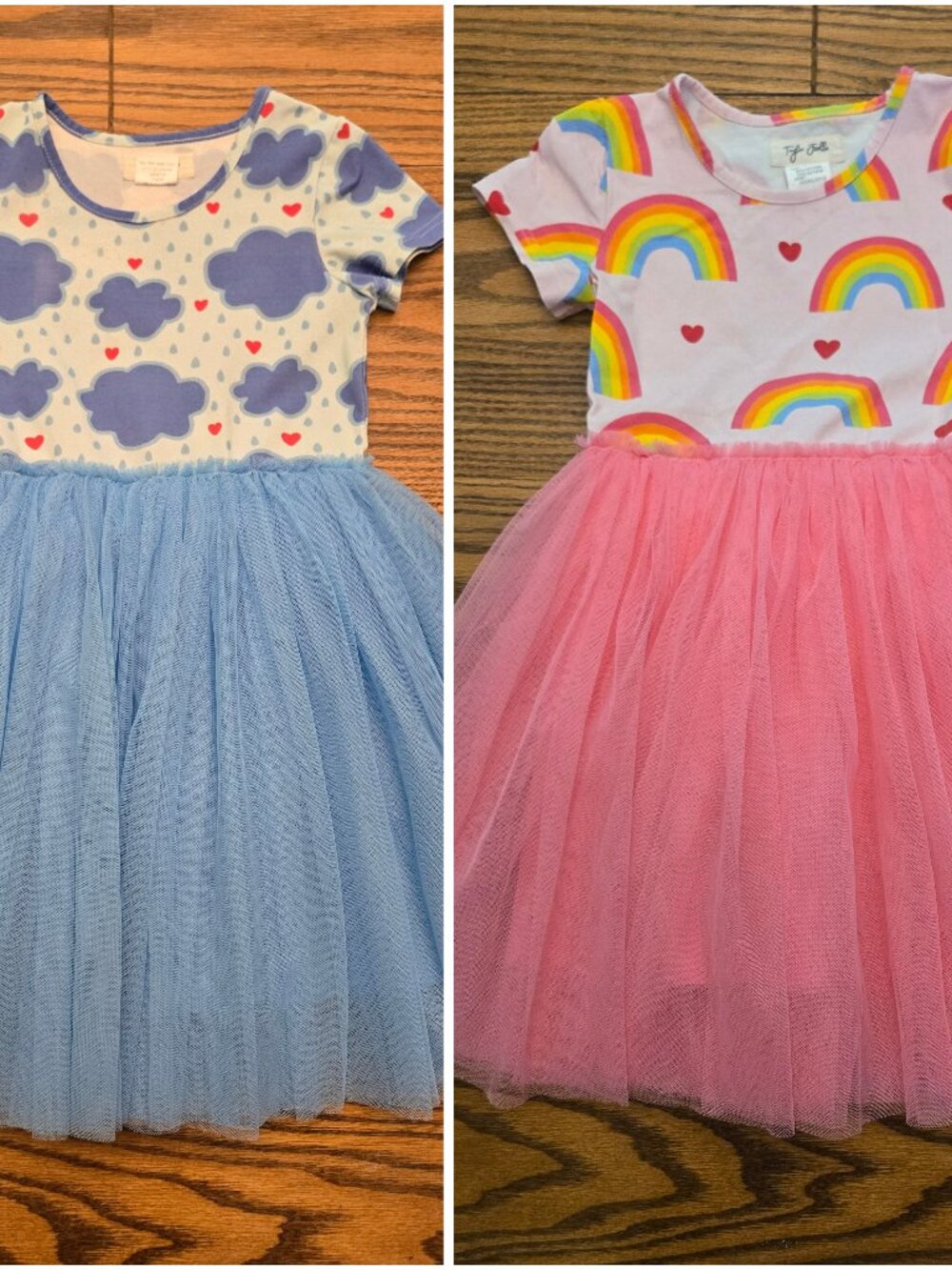 Taylor Joelle Rainbow Cloud Rain Heart Tulle Dresses - Size 7 - Pink Blue Girls